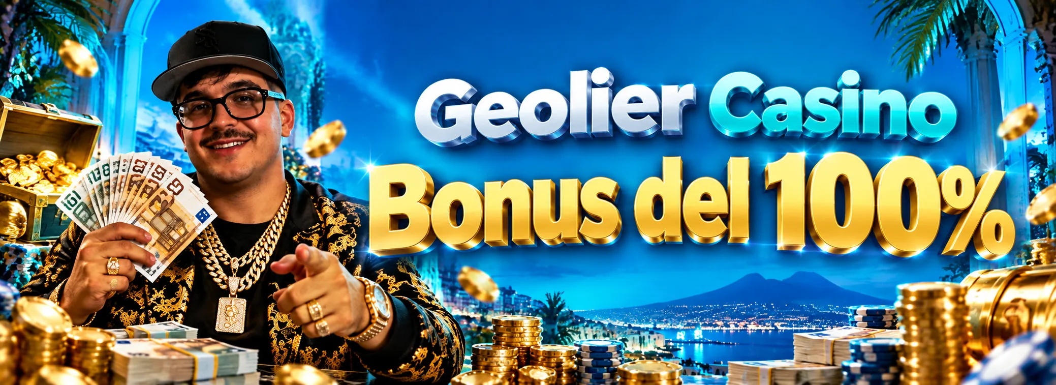 Geolier Casino — Bonus del 100% sul primo deposito, accreditato da solo — 100% del deposito